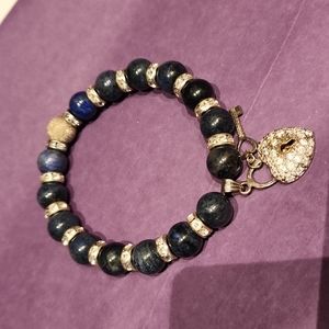 Blue "Lock & Key" Elasticized Bracelet